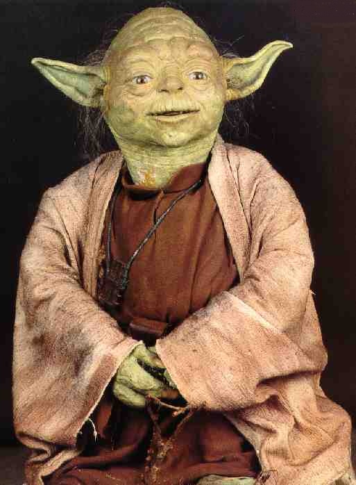 The Yoda puppet on display