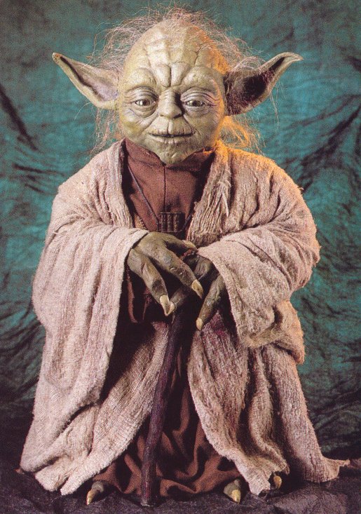 A full body picture of the Yoda on display at the Smithsonian Museum