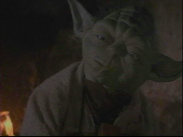 Yoda on the other side of the fireplace