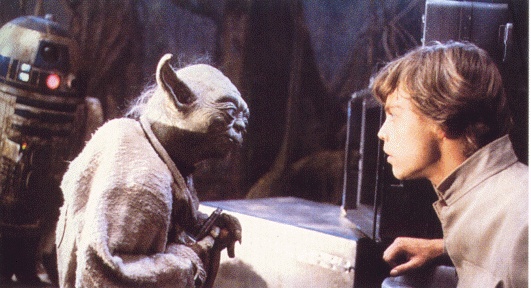 Yoda and Luke having a stare-down