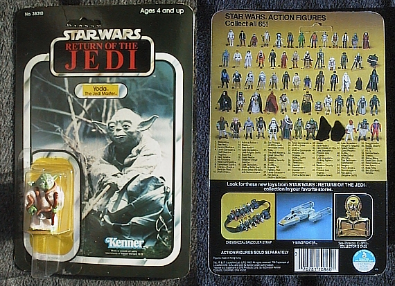 A mint on unpunched card Yoda figure from Return of the Jedi (brown snake)