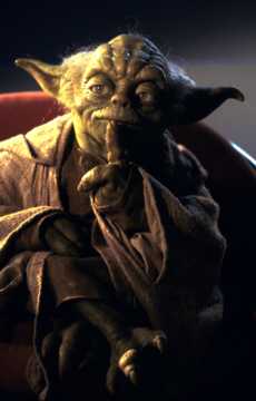 The Episode I Yoda in his chair at the Jedi Council