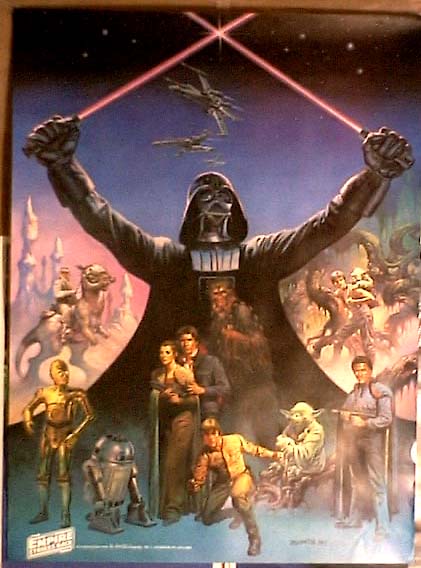 An Empire Strikes Poster by Boris with a painting of Yoda on it
