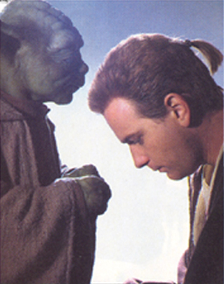 Obi-Wan bowing down to Yoda