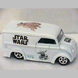 A Hot Wheels milktruck with Yoda decals on it