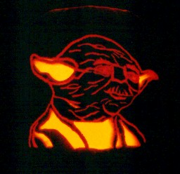 Illuminated Yoda pumpkin carving