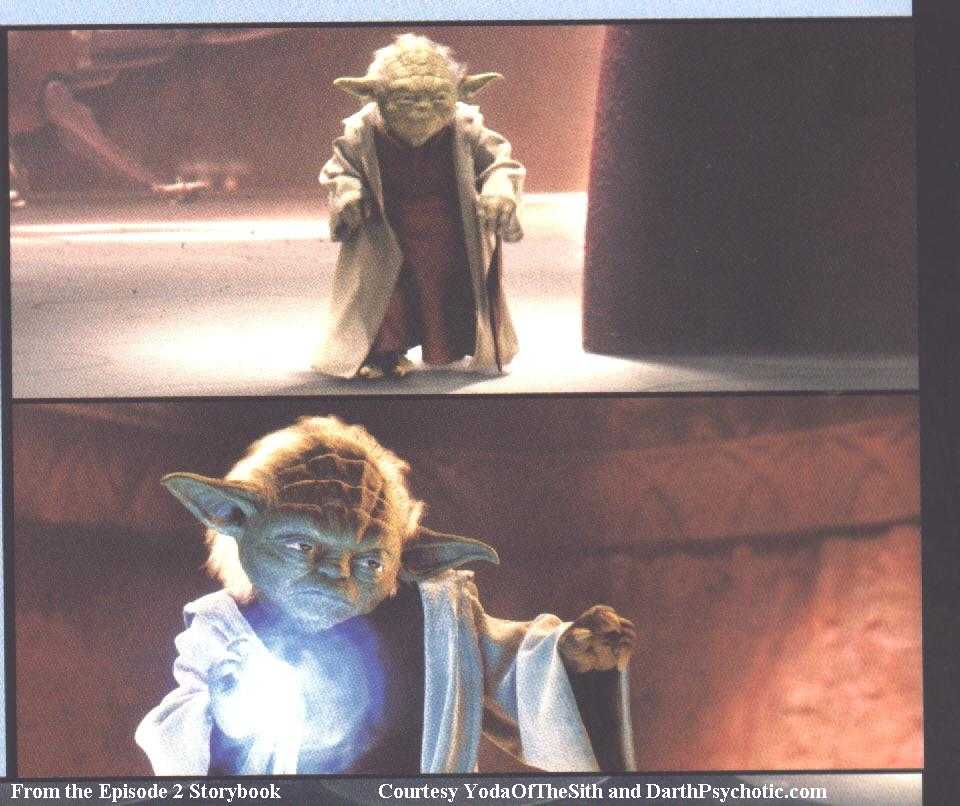 Two Yoda images from the Attack of the Clones storybook