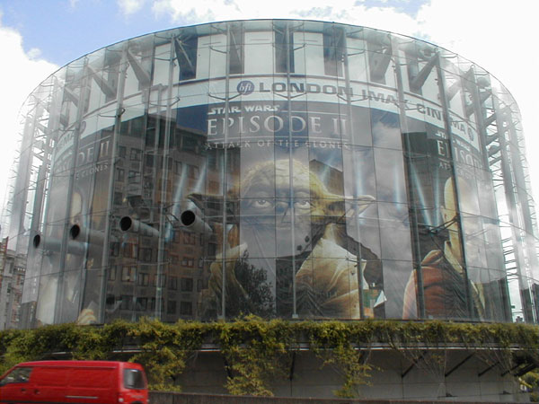 Giant London Attack of the Clones IMAX display with Yoda