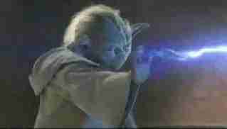 Yoda redirecting Dooku's Force lightning