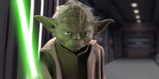 Revenge of the Sith Yoda with his lightsaber drawn