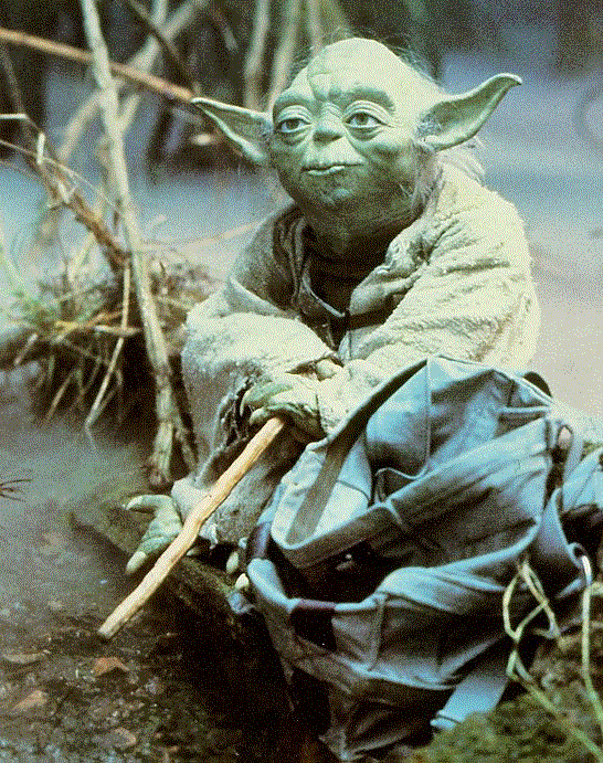 Yoda sitting on a log
