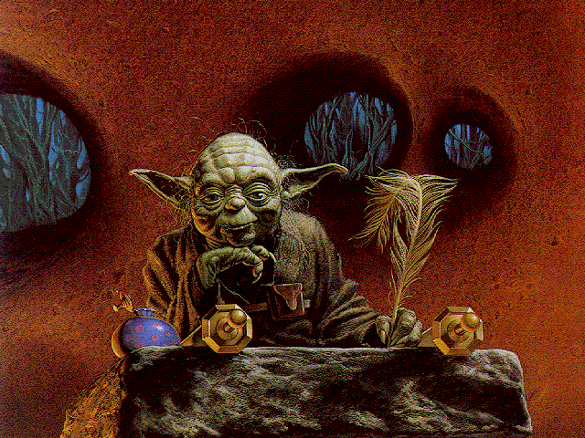 Yoda sitting at a desk (illustration)