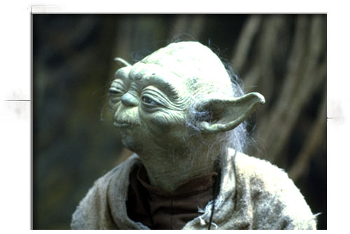 Yoda with one open eye and one closed eye