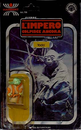The old Yoda toy in an Italian package