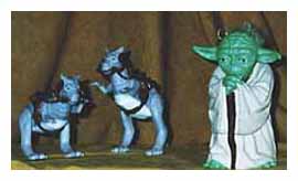 Yoda (molded rubber with nylon hair) puppet with Taun-taun toys