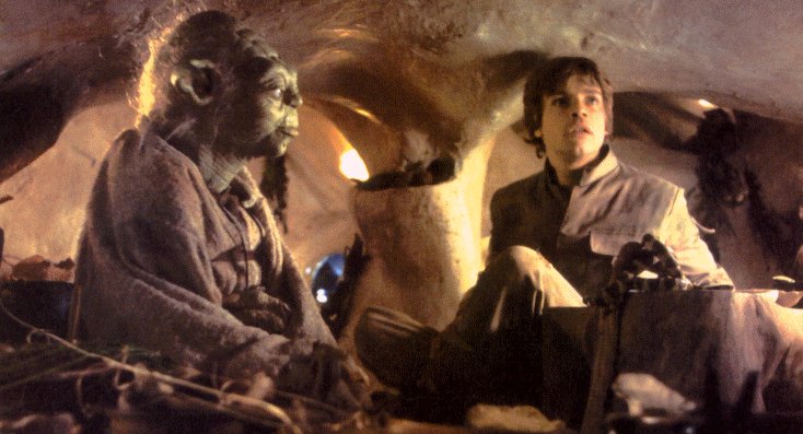 Yoda and Luke in his hut