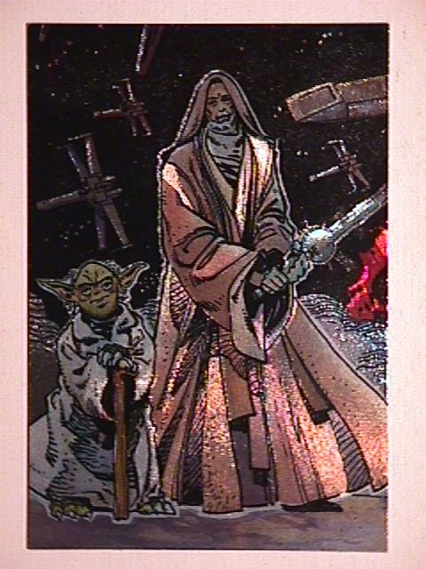 Topps Star Wars Galaxy Series 1 Foil-Etched prism #5 with Obi-Wan and Yoda