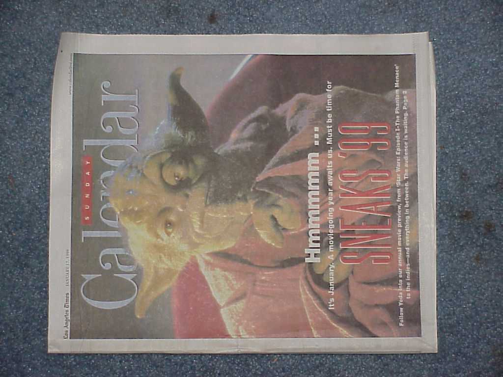 Yoda on the cover of the Los Angeles Times calendar section