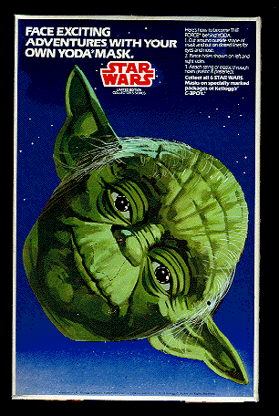 Yoda mask from the back of a Kellogg's C-3P0's cereal box