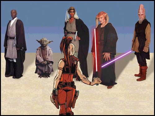 A fan-made picture with some of the Jedi Council members fighting Aurra Sing