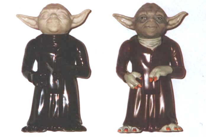 Prototype Action Collection Yoda next to a finished one