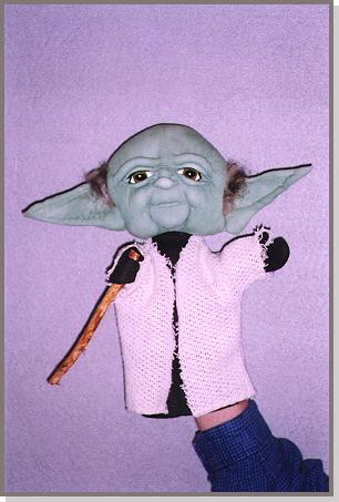 A homemade Yoda sock puppet