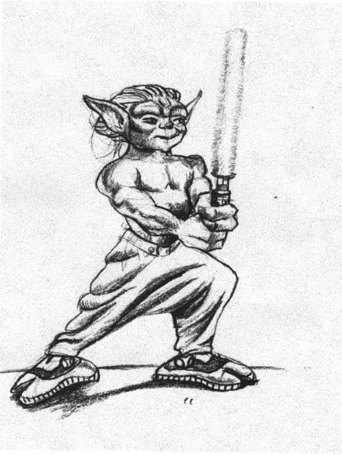 Young Yoda illustration with lightsaber