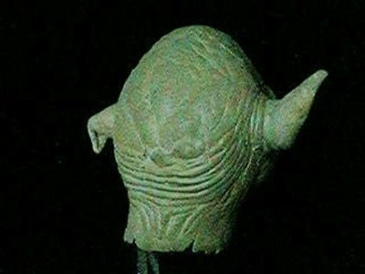 Rear view of the head of the Yoda puppet