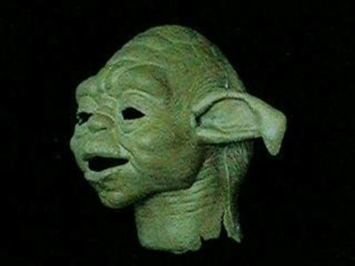 Front right view of the head of the Yoda puppet