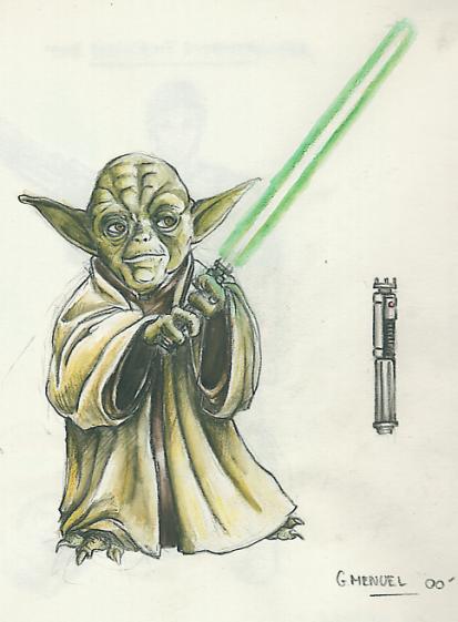 Illustrated Yoda with a lightsaber