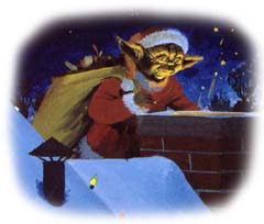 Santa Yoda going down a chimney