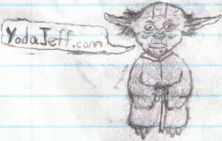Hand-drawn Yoda saying 'YodaJeff.com'