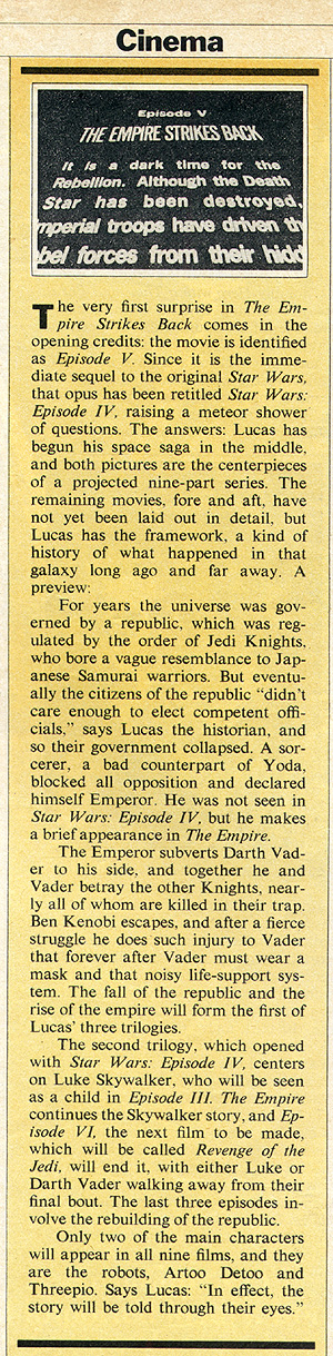 Time magazine article on The Empire Strikes Back