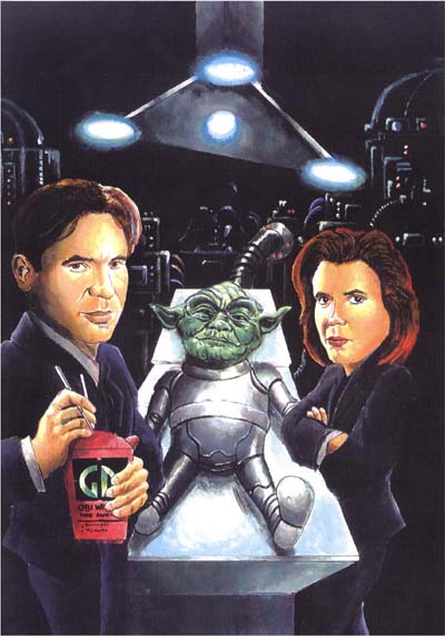 Yoda with Mulder and Scully from the X-Files