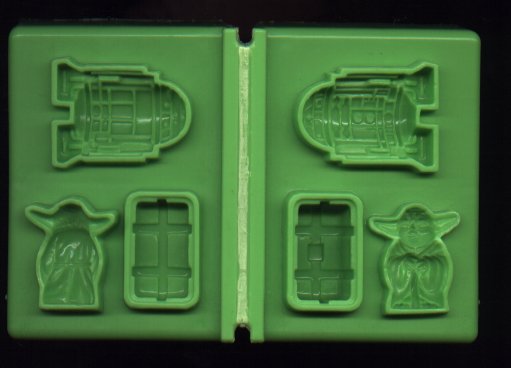 Play-Doh mold for Yoda, a box, and R2-D2