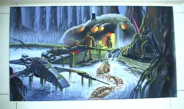 Otto Kuhni drawing of Yoda's hut and Luke's X-Wing from the original Galoob Dagobah Playset