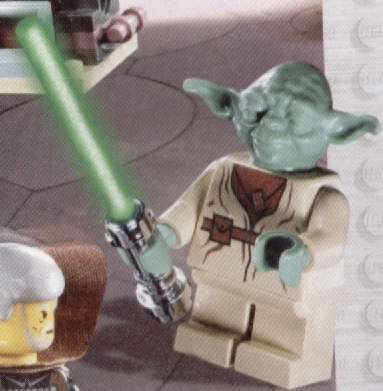 Lego Yoda with green lightsaber