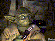 Animated movie of Yoda cutting his ear off with his lightsaber