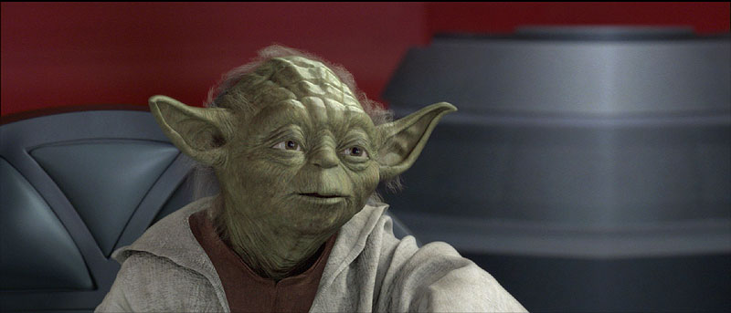 Yoda sitting in a chair (Attack of the Clones screenshot)