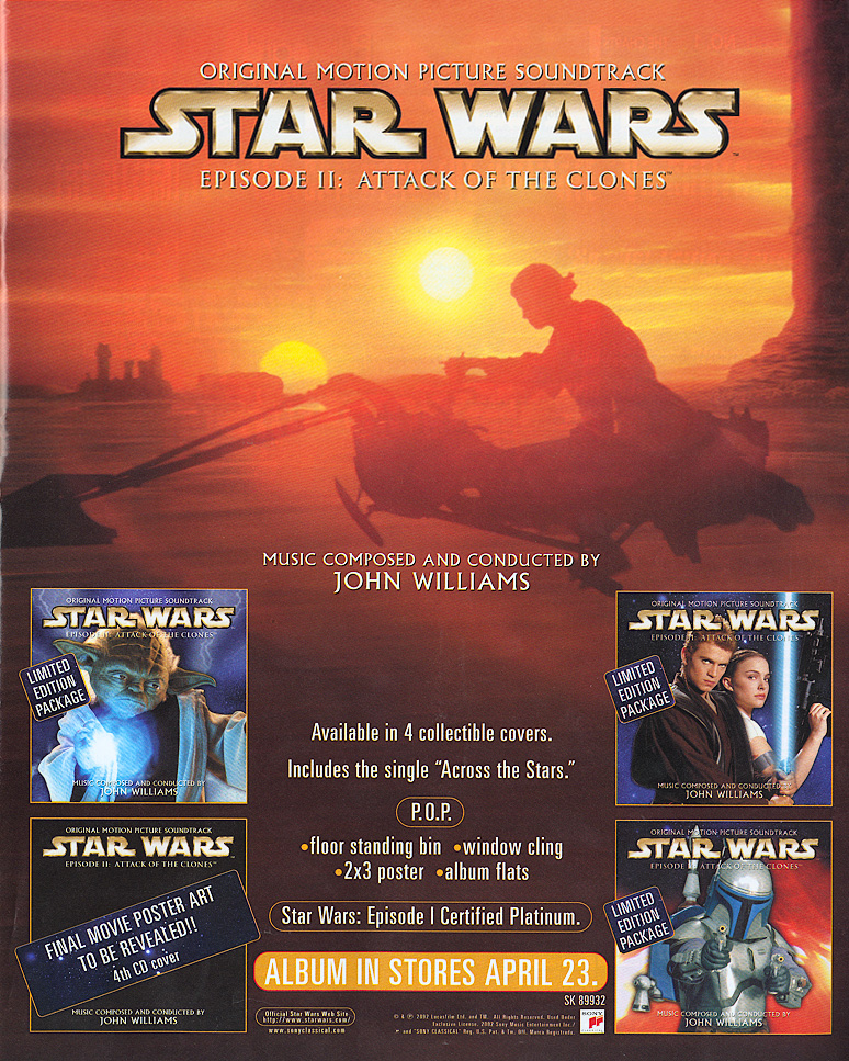 Advertisement for Attack of the Clones soundtrack CD - shows Yoda cover