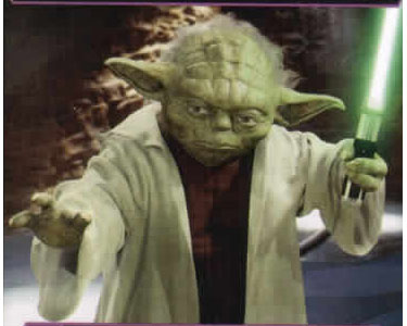 Yoda with lightsaber extended