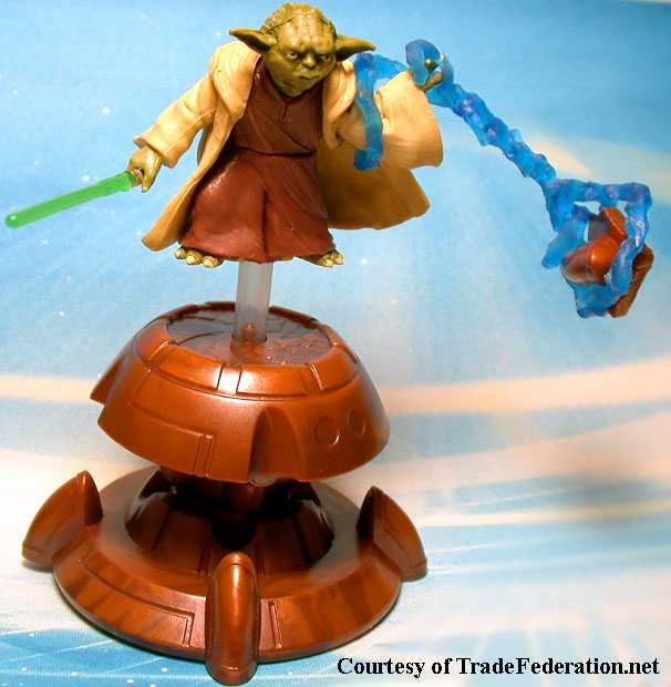 Attack of the Clones Yoda figure on its base (courtesy of TradeFederation.Net)