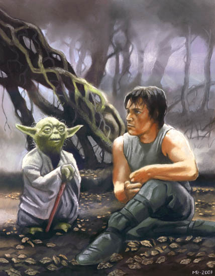 Yoda and Luke on Dagobah fan art