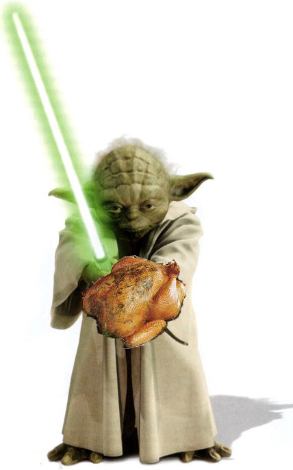 Thanksgiving Yoda with a turkey