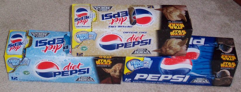 Yoda Pepsi, Diet Pepsi, and Caffeine Free Diet Pepsi boxes (12 pack - 6x2 design)