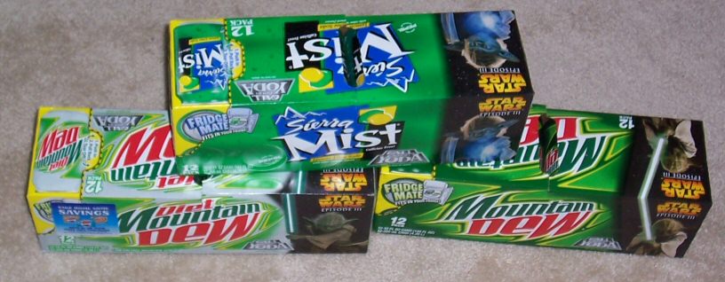 Yoda Mountain Dew, Diet Mountain Dew, and Sierra Mist boxes (12 pack - 6x2 design)