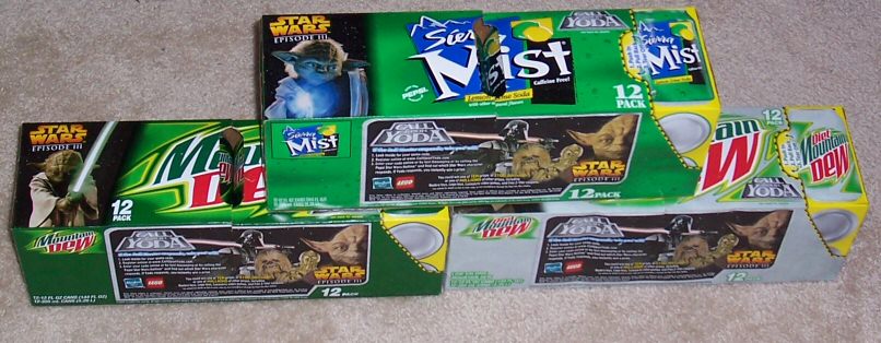 Back of the Yoda Mountain Dew, Diet Mountain Dew, and Sierra Mist boxes (12 pack - 6x2 design)
