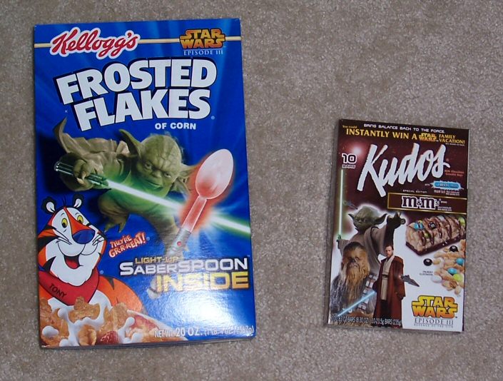 Frosted Flakes and Kudos boxes with Yoda