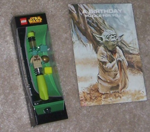LEGO Yoda pen and vintage birthday card