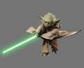 Yoda swinging his lightsaber